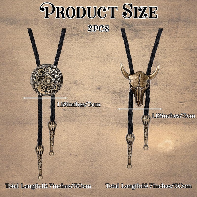 ElevateTech 2 Pcs Bolo Tie for Men, Western Cowboy Tie Necklace Handmade Leather Necktie Retro Style Bolo Ties for Women - Image 3